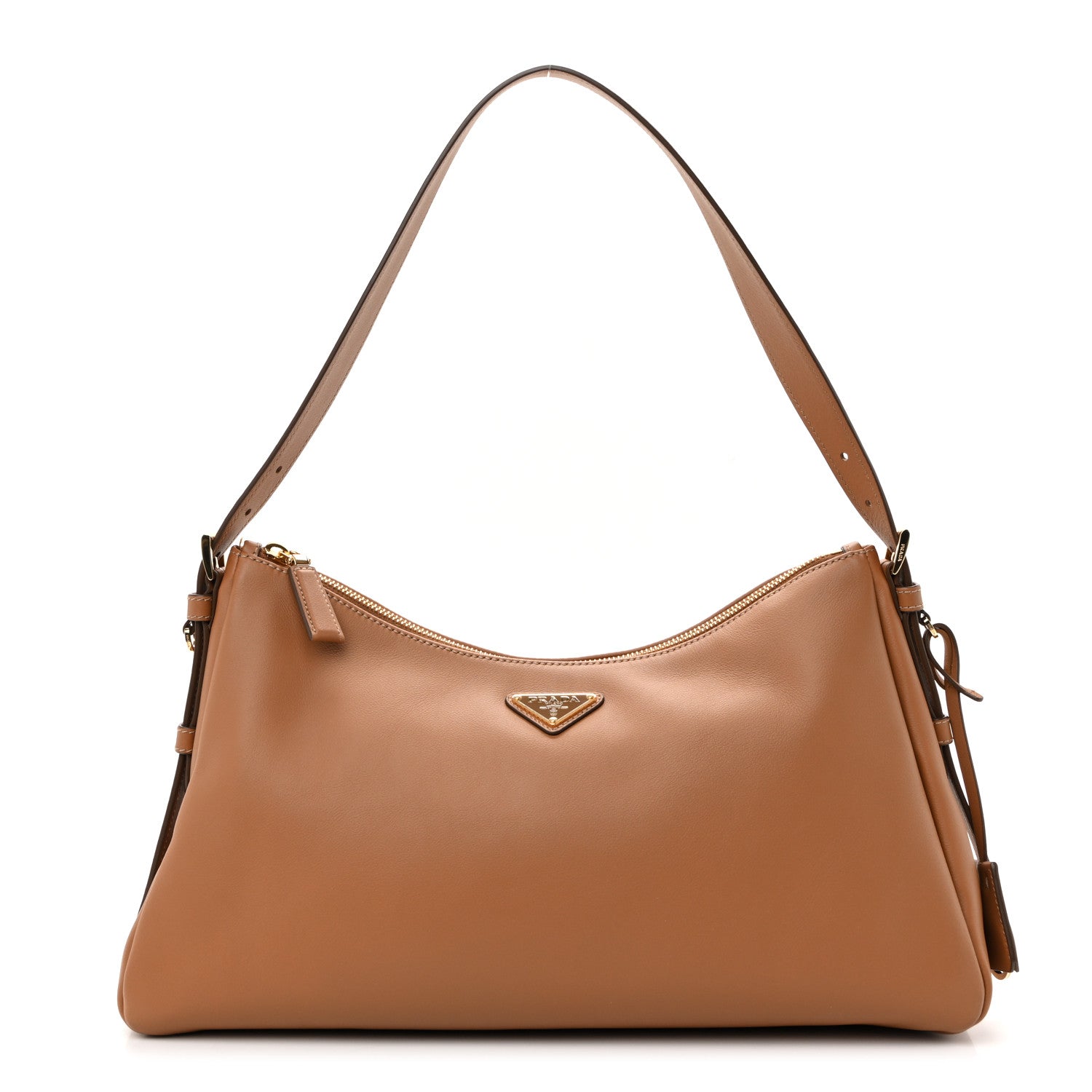Prada Soft Calfskin Large Aimee Shoulder Bag Caramel 1 of 10