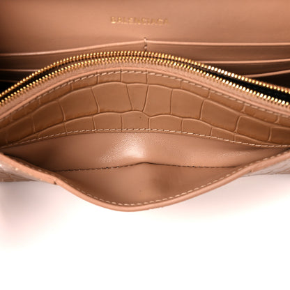 Balenciaga Shiny Calfskin Crocodile Embossed Hourglass Chain Bag Nude Beige 7 of 11