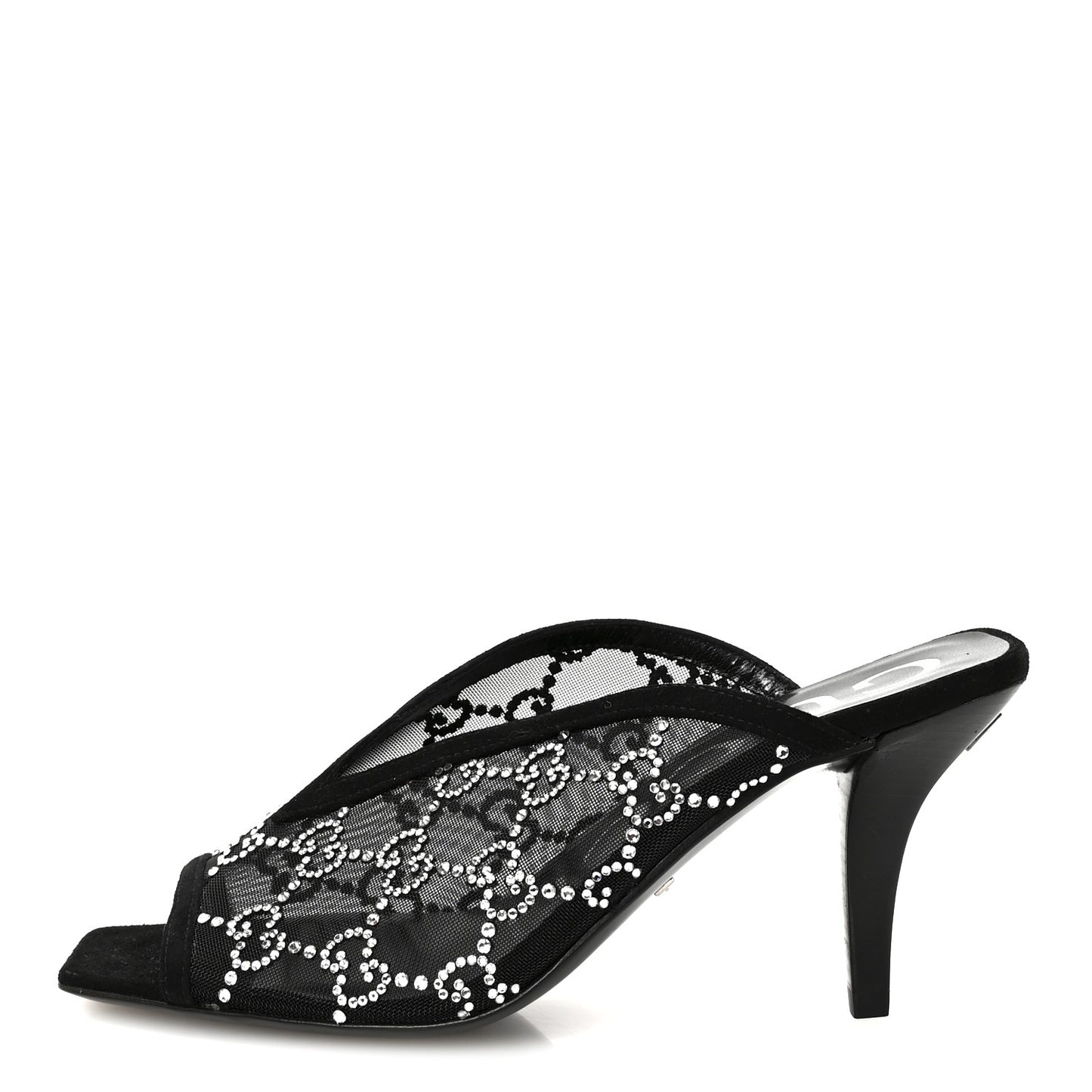 Tela Retino Kid Scamosciato Crystal GG Monogram Square G 95mm Slide Sandals 35 Black