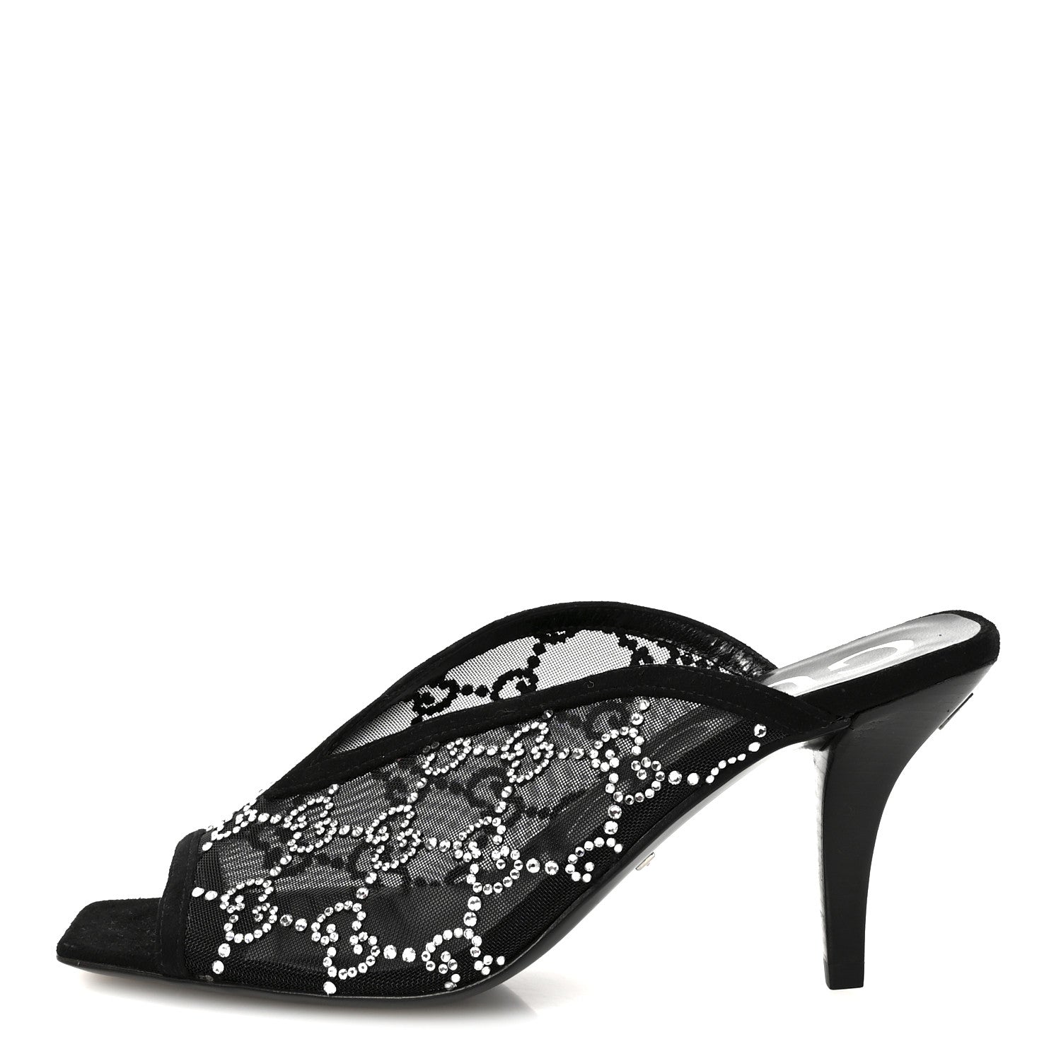 Gucci Tela Retino Kid Scamosciato Crystal GG Monogram Square G 95mm Slide Sandals 35 Black 1 of 8