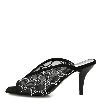 Gucci Tela Retino Kid Scamosciato Crystal GG Monogram Square G 95mm Slide Sandals 35 Black 1 of 8