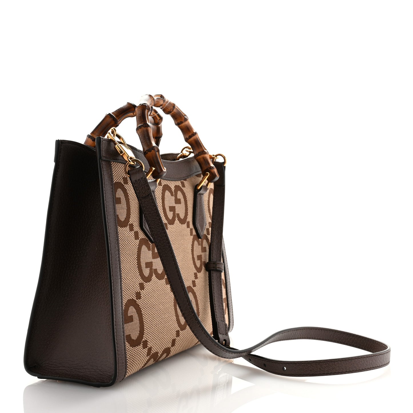 Monogram Jumbo GG Textured Dollar Calfskin Small Diana Tote Bag Camel Ebony New Acero