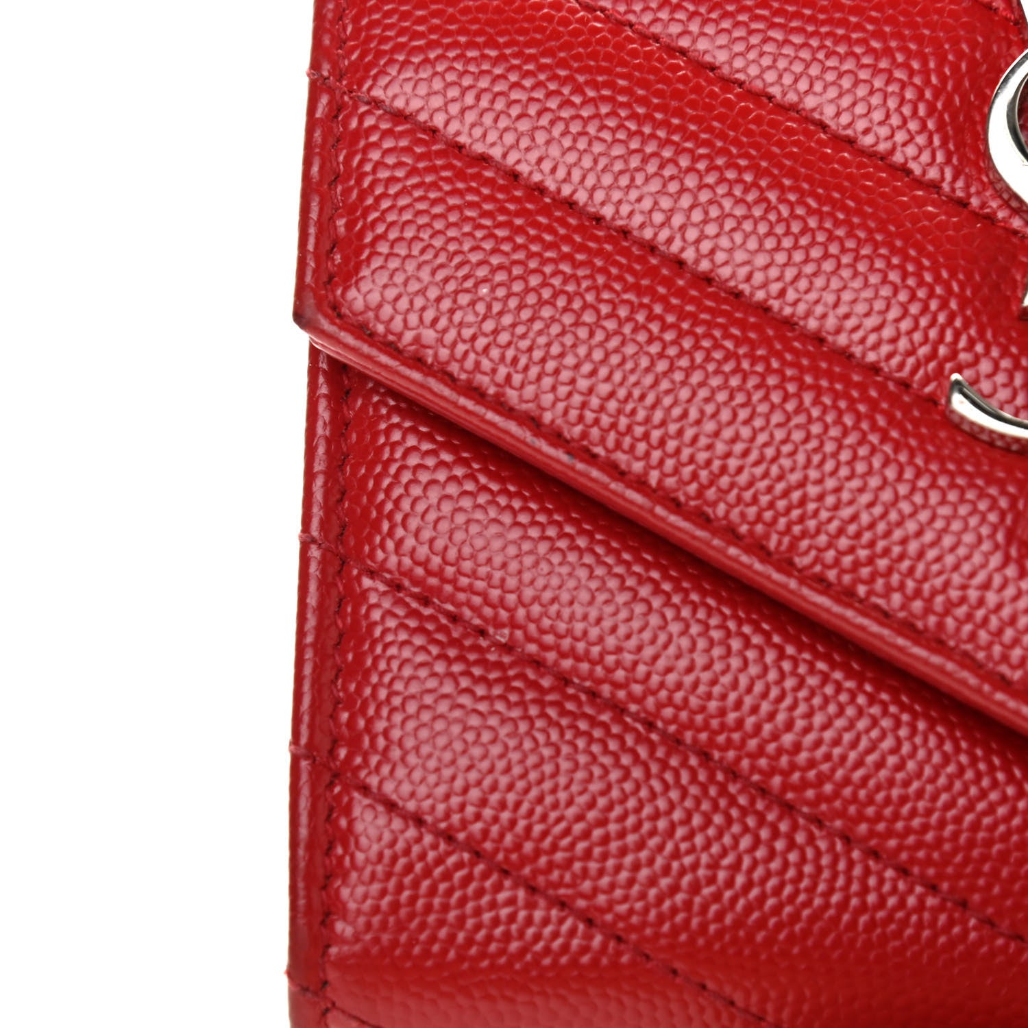 Saint Laurent Grain De Poudre Matelasse Chevron Monogram Compact Tri Fold Wallet Red 14 of 14
