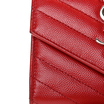 Saint Laurent Grain De Poudre Matelasse Chevron Monogram Compact Tri Fold Wallet Red 14 of 14