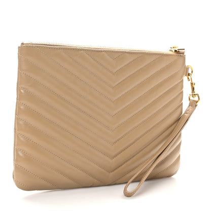 Saint Laurent Calfskin Matelasse Chevron Monogram A5 Wristlet Dark Latte 3 of 10