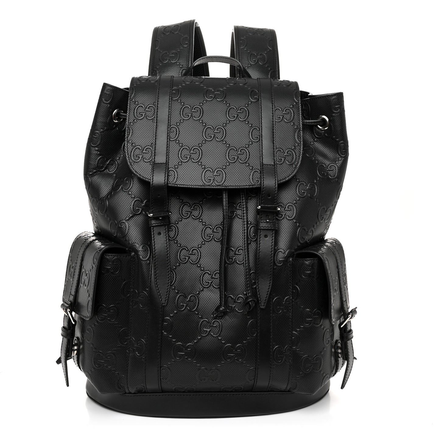 Calfskin GG Tennis Embossed Double Buckle Backpack Black