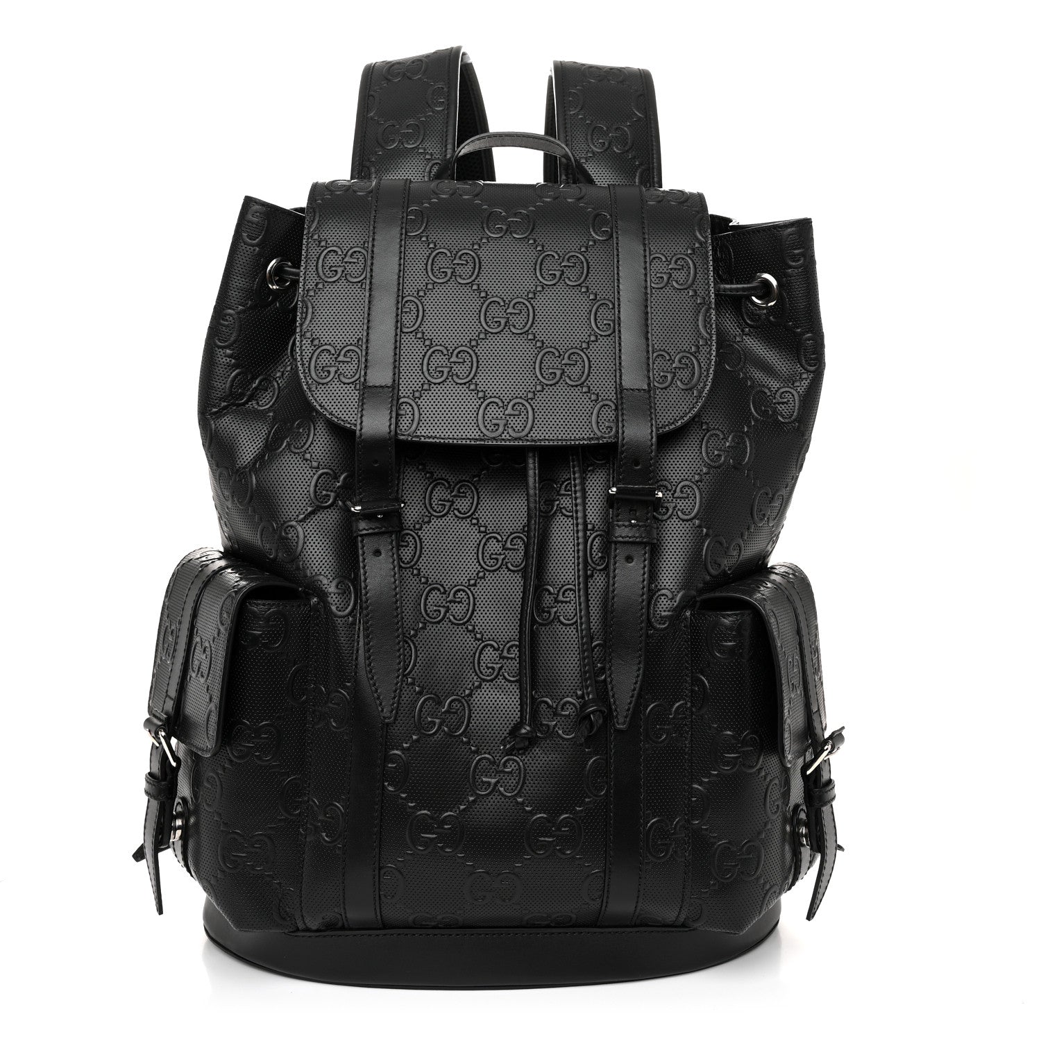 Gucci Calfskin GG Tennis Embossed Double Buckle Backpack Black 1 of 10