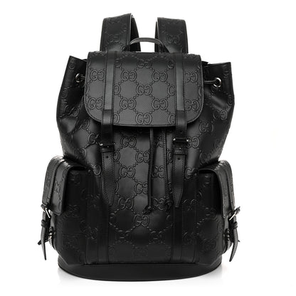 Gucci Calfskin GG Tennis Embossed Double Buckle Backpack Black 1 of 10
