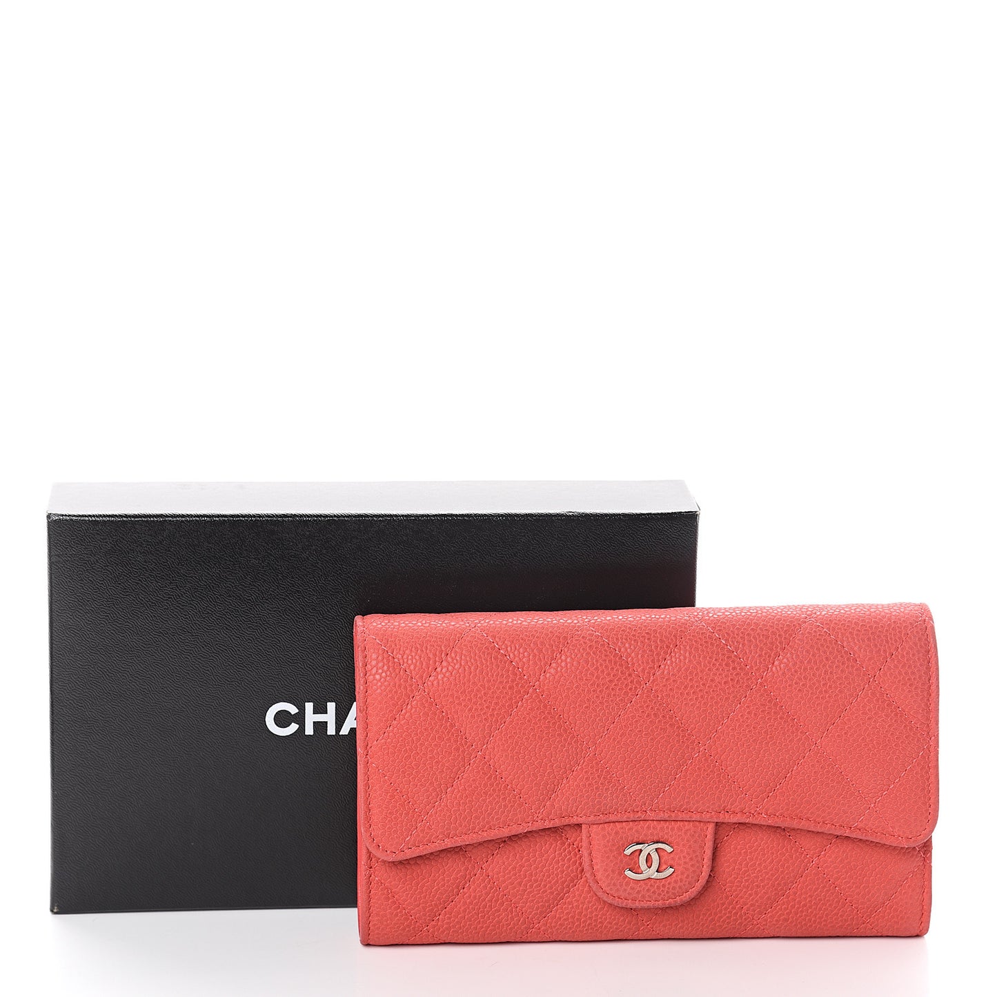 Iridescent Caviar Quilted Long Flap Wallet Red