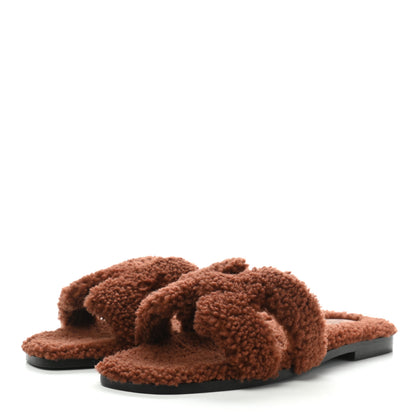 Hermes Woolskin Oran Sandals 39 Cognac 3 of 8