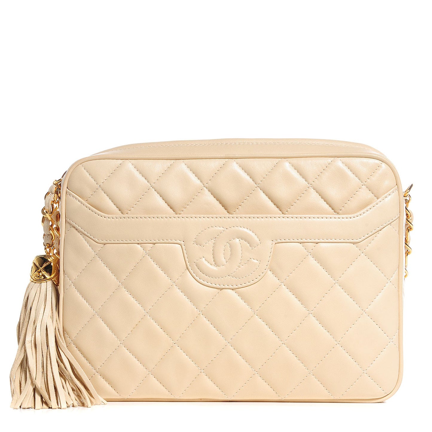 Lambskin Quilted Camera Case Beige Clair