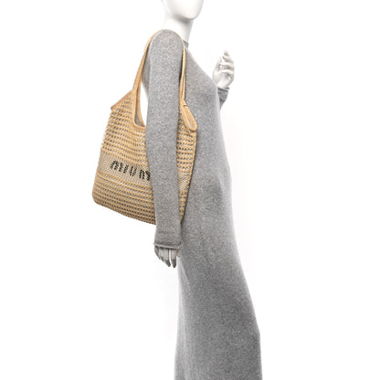 Miu Miu Raffia Effect Linen Logo Ivy Bag Natural 2 of 10