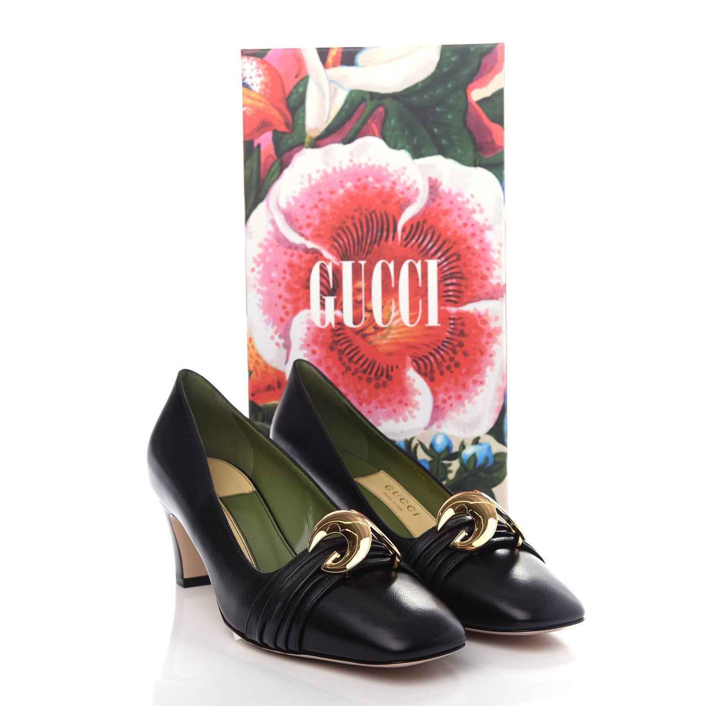 Malaga Kid Half Moon GG Square Toe Pumps 39 Black