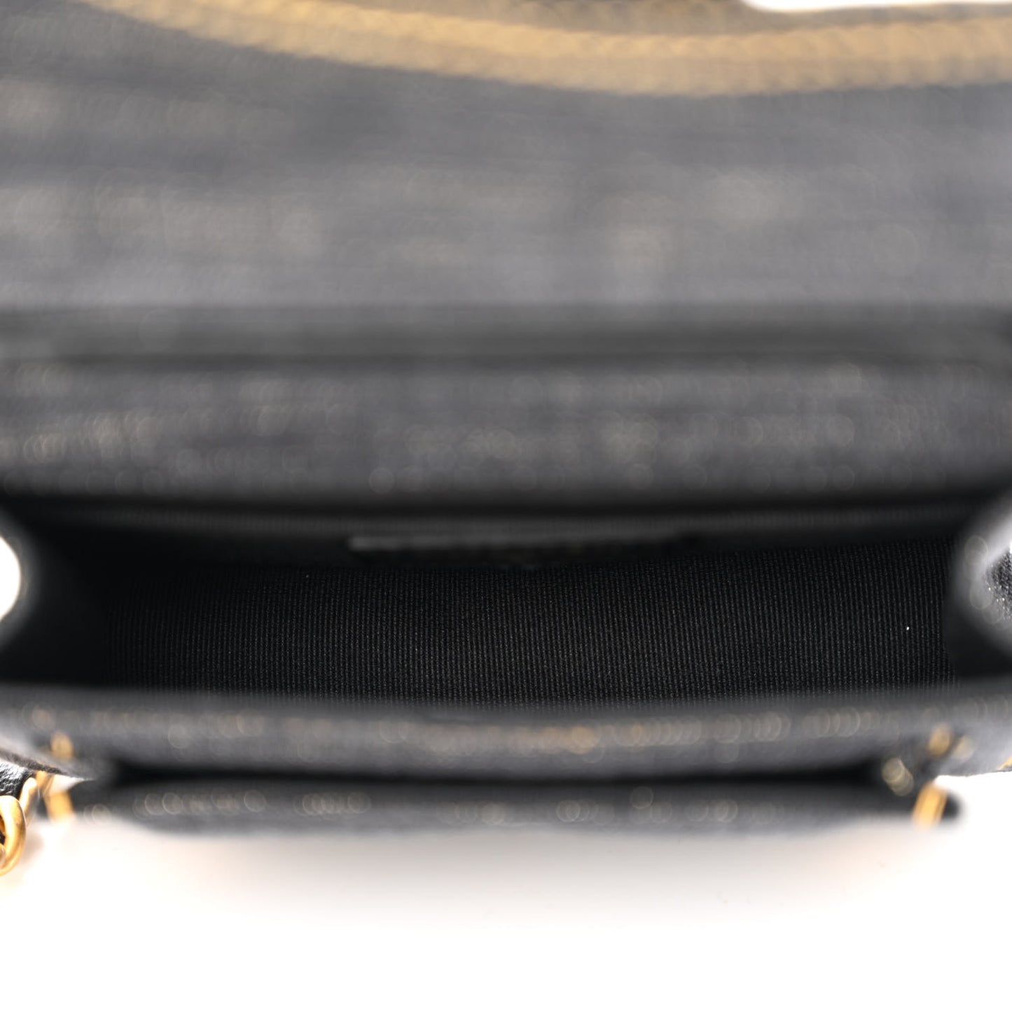 Denim Quilted Double You Card Holder On Chain Black Golden