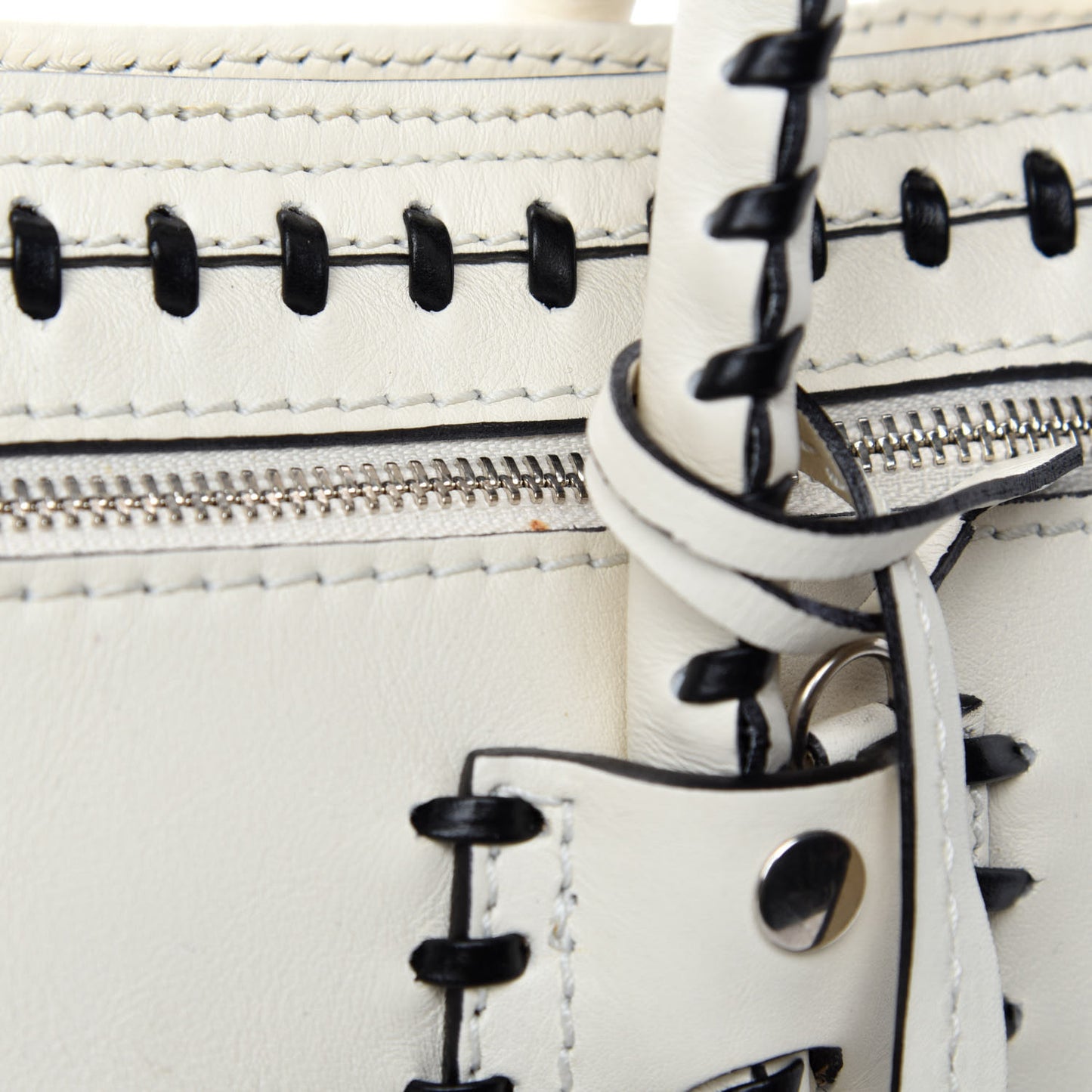 Calfskin Whipstitch Folk Tote White