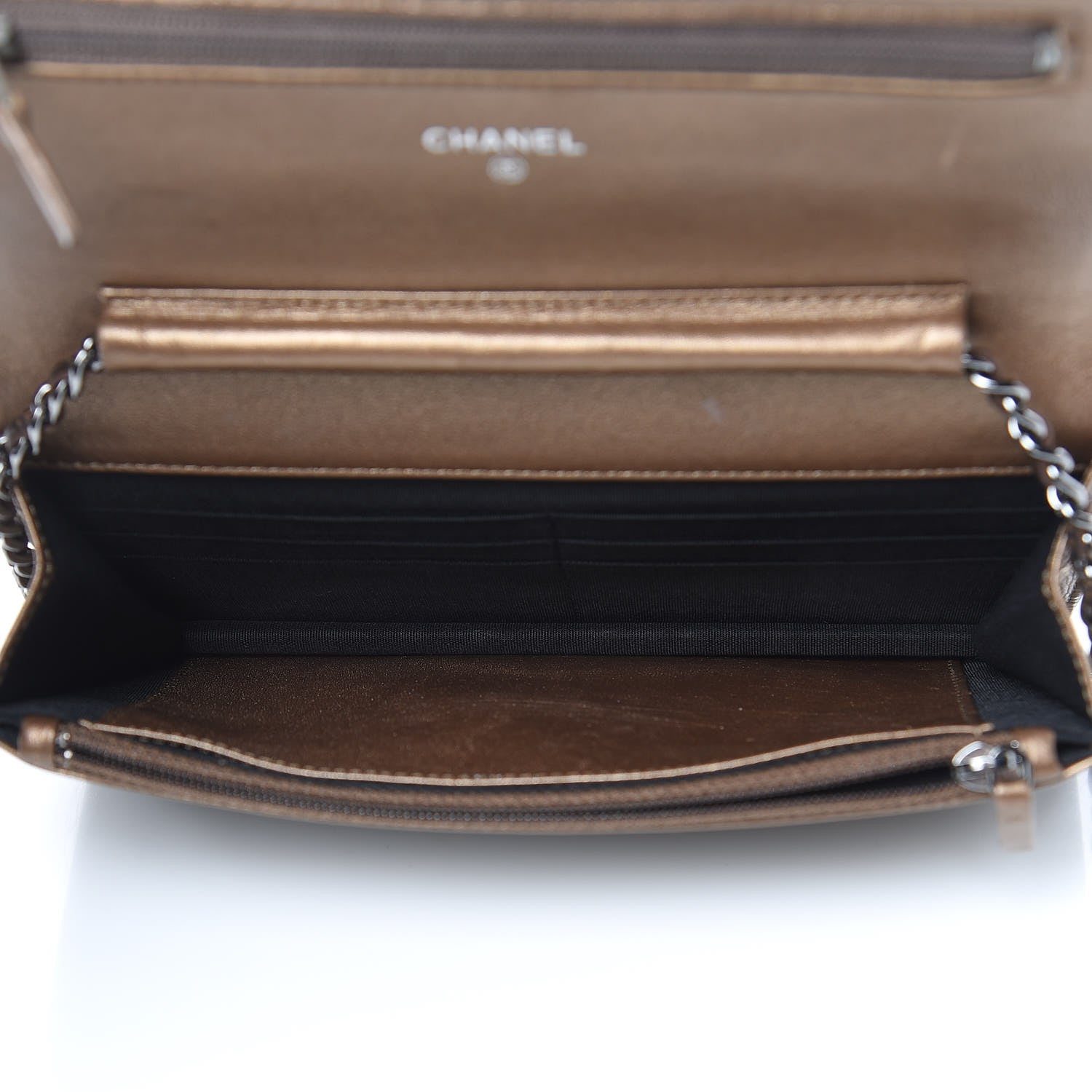 Chanel Metallic Caviar Timeless CC Wallet On Chain WOC Bronze 5 of 13