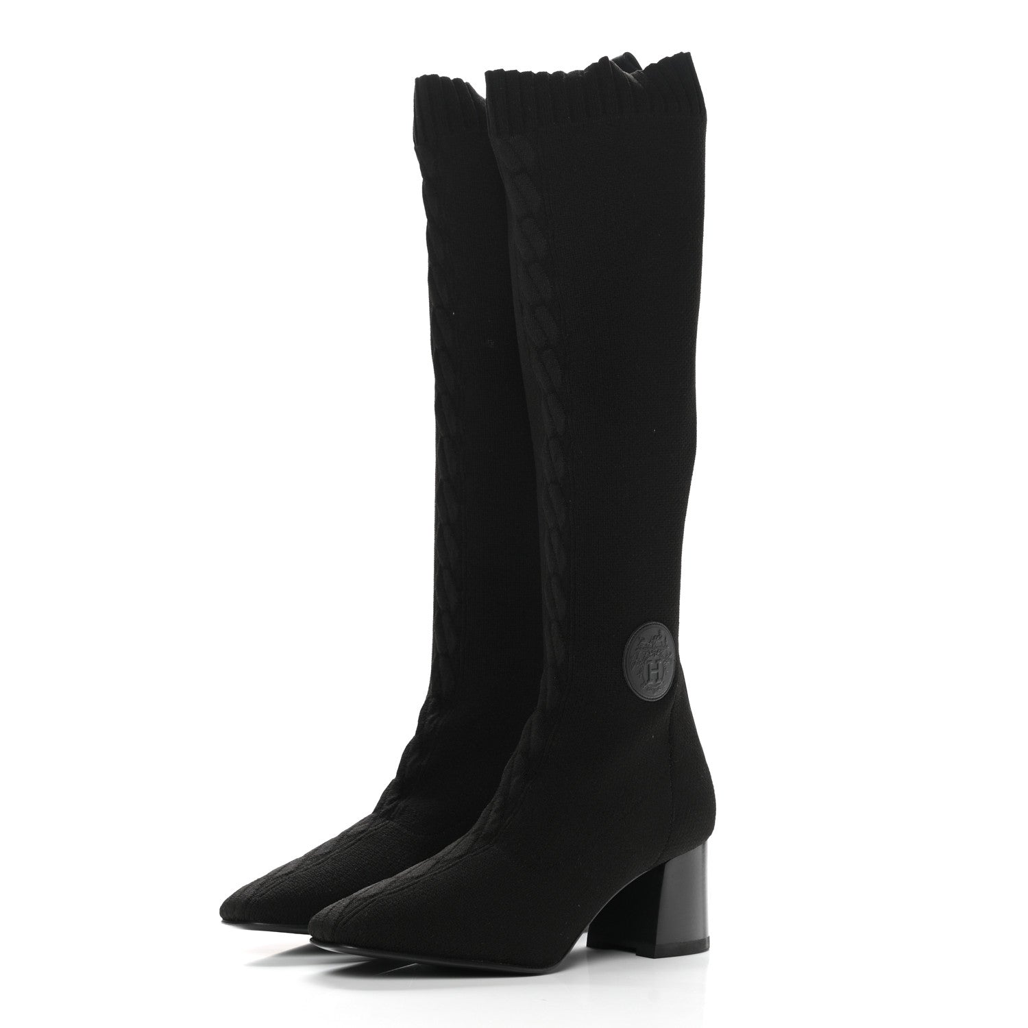 Hermes Knit Calfskin Fontaine 60 Boots 37.5 Black 3 of 9