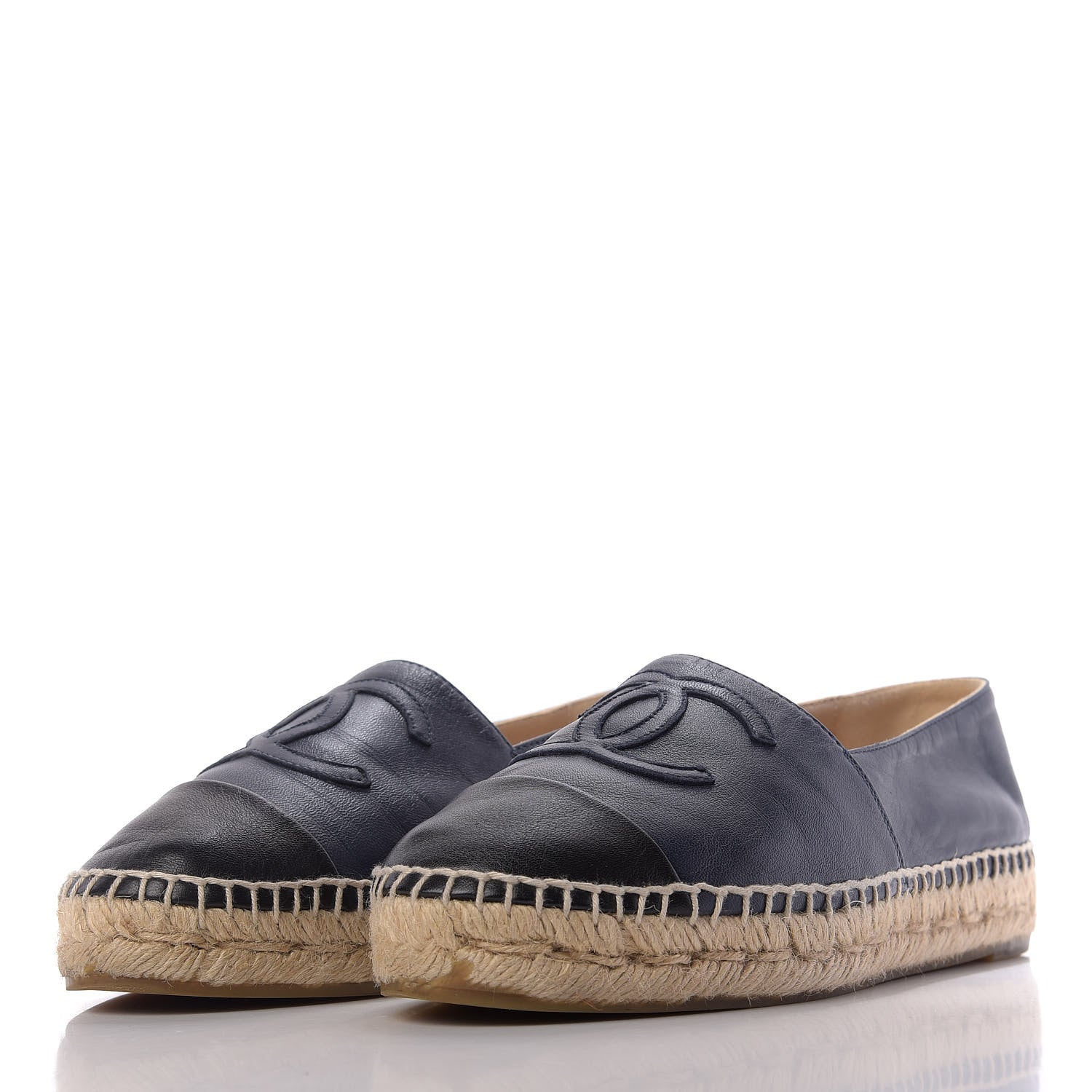 Chanel Lambskin CC Espadrilles 37 Navy Black 2 of 12