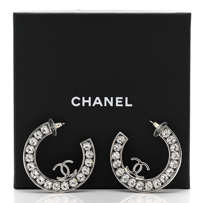 Chanel Metal Crystal CC XL Hoop Earrings Silver 5 of 5