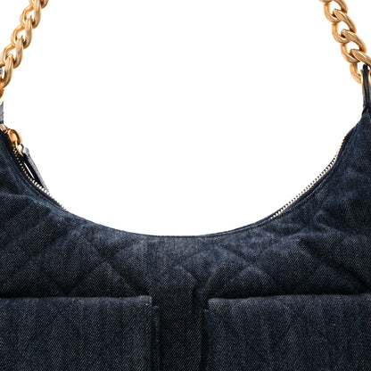 Chanel Washed Denim Quilted Cargo Large Hobo Dark Blue 8 of 10