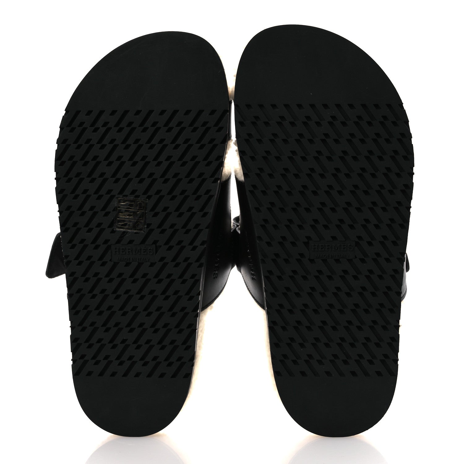 Hermes Calfskin Woolskin Womens Chypre Sandals 37.5 Black Ecru 7 of 10
