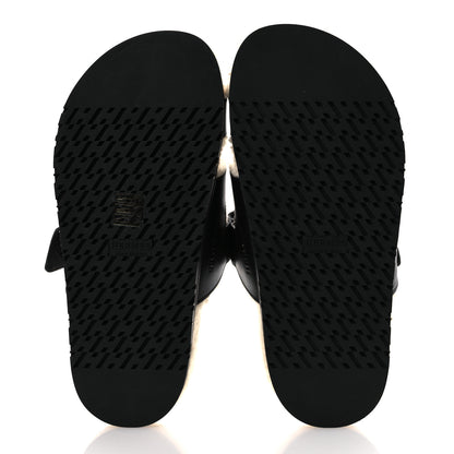 Hermes Calfskin Woolskin Womens Chypre Sandals 37.5 Black Ecru 7 of 10
