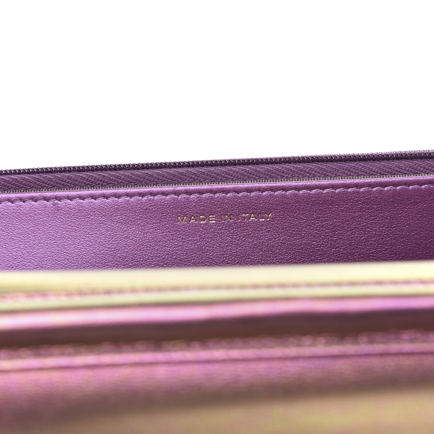 Iridescent Lambskin Quilted Wallet On Chain WOC Purple