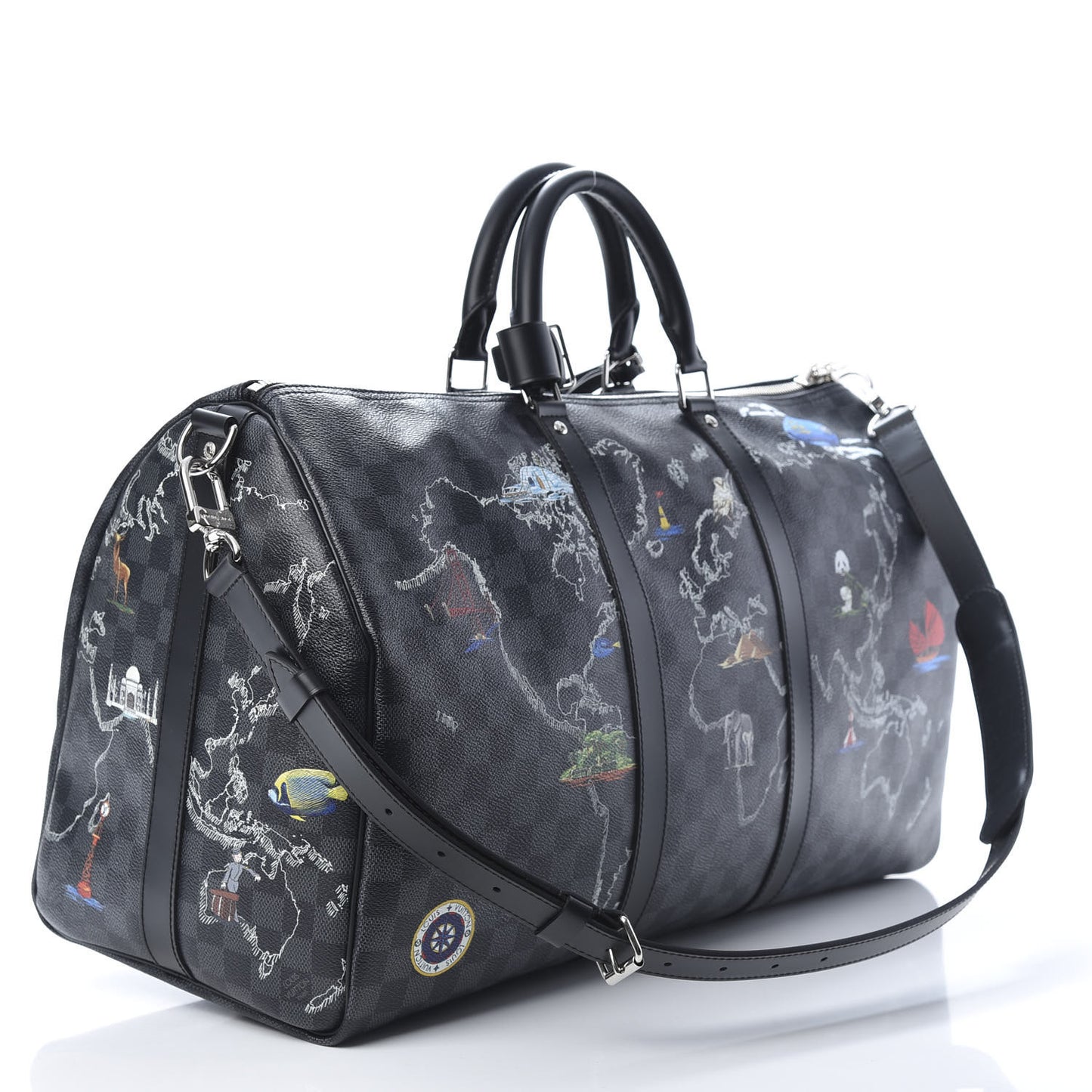 Damier Graphite World Map Keepall Bandouliere 50