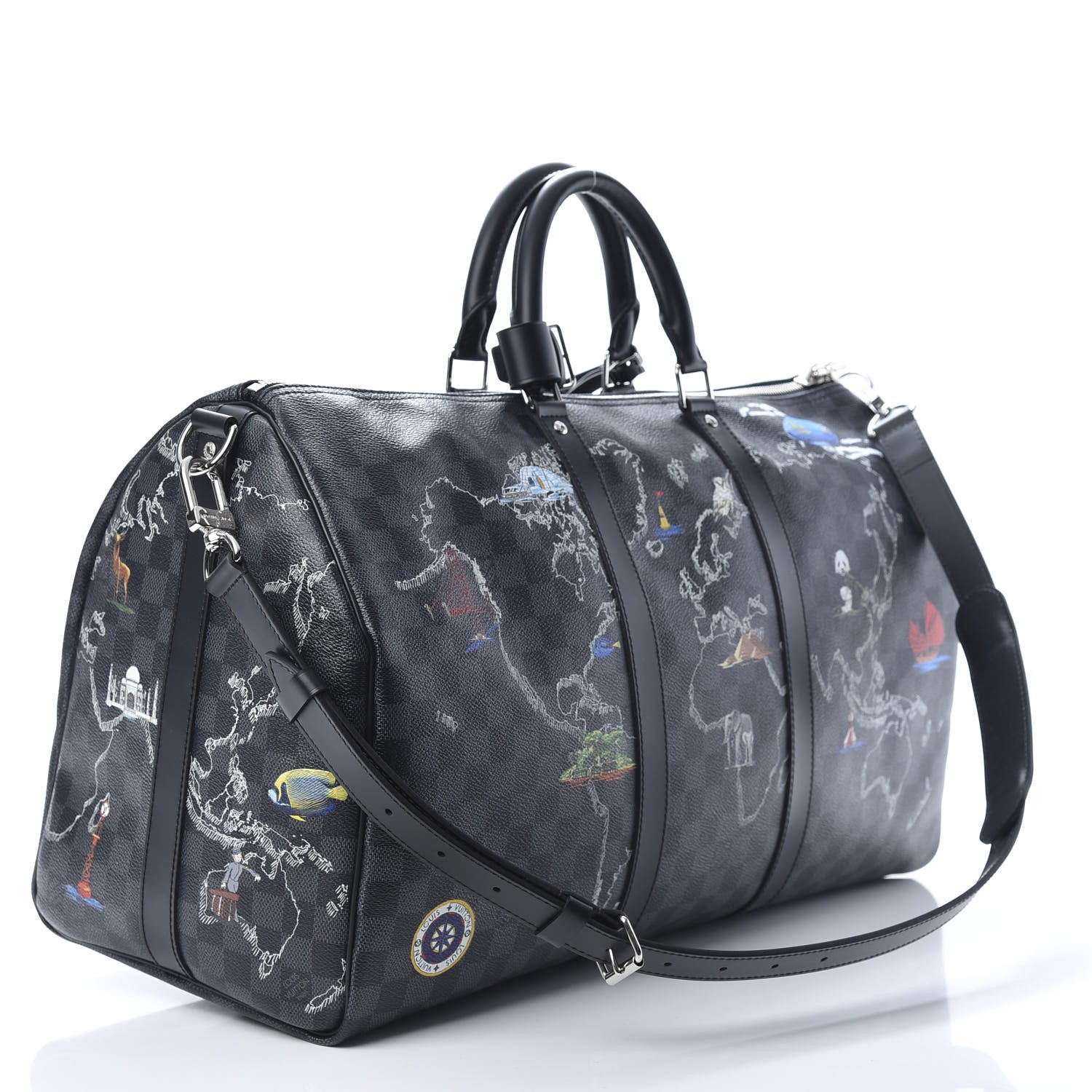 Louis Vuitton Damier Graphite World Map Keepall Bandouliere 50 2 of 9