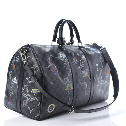 Louis Vuitton Damier Graphite World Map Keepall Bandouliere 50 2 of 9