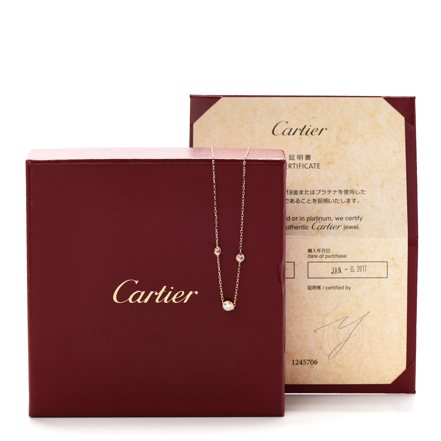 Cartier 18K Pink Gold Diamond Pink Sapphire Cartier D'Amour Station Necklace 6 of 6