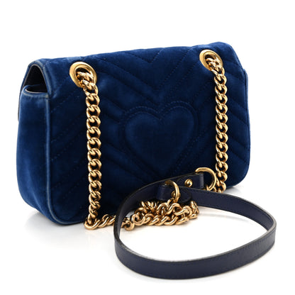Gucci Velvet Matelasse Mini GG Marmont Shoulder Bag Cobalt Blue 3 of 14