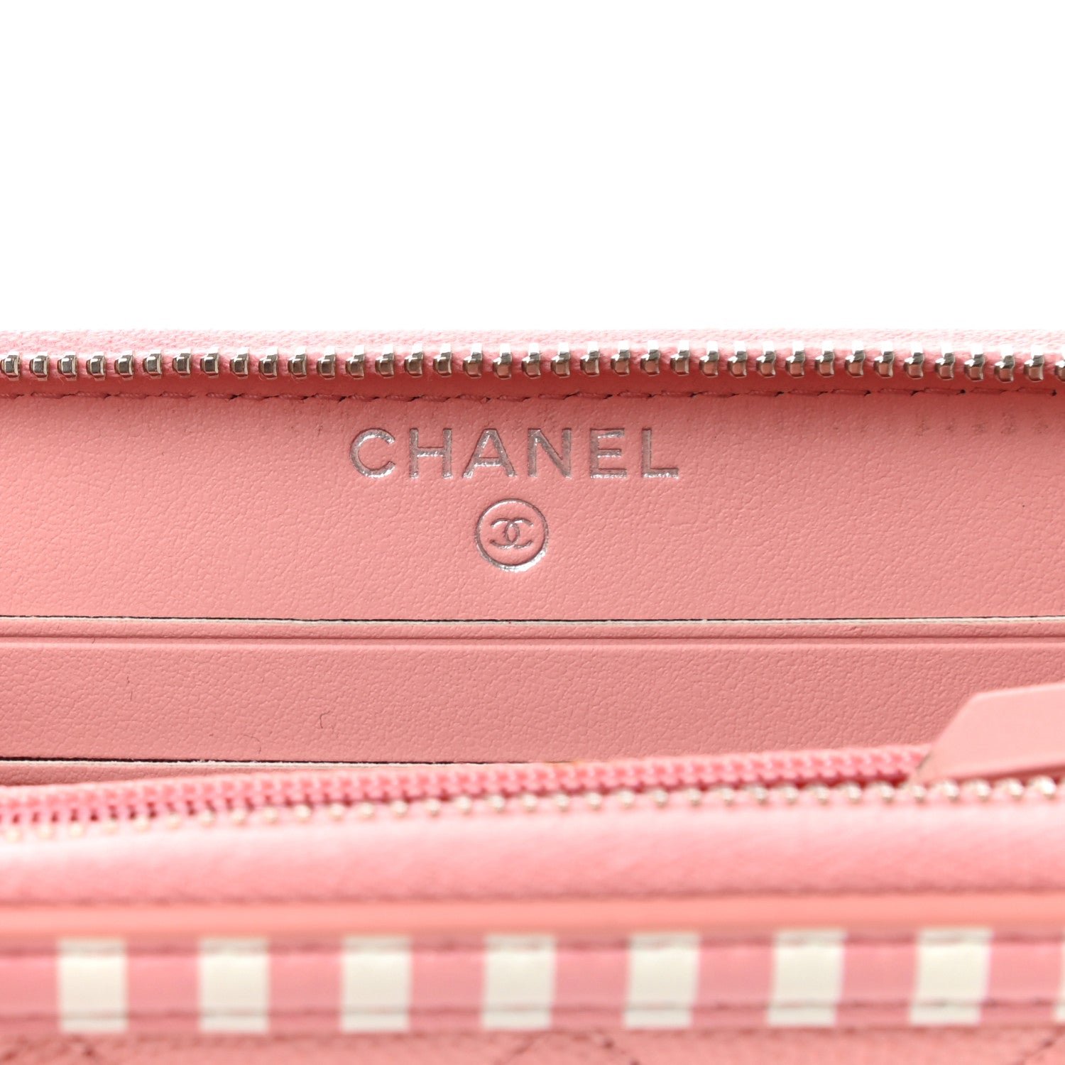 Chanel Caviar Quilted Medium Stripe Filigree Zip Around Wallet Pink White 5 of 9