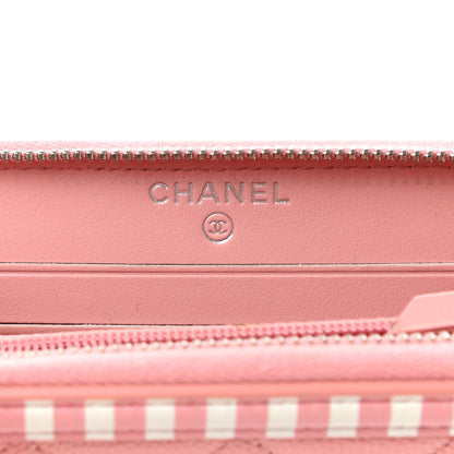 Chanel Caviar Quilted Medium Stripe Filigree Zip Around Wallet Pink White 5 of 9