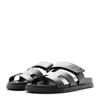 Hermes Calfskin Womens Chypre Sandals 36.5 Black 3 of 10