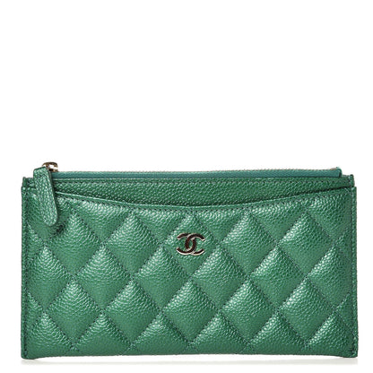 Chanel Metallic Caviar Quilted Classic Zip Pouch Green 1 of 16