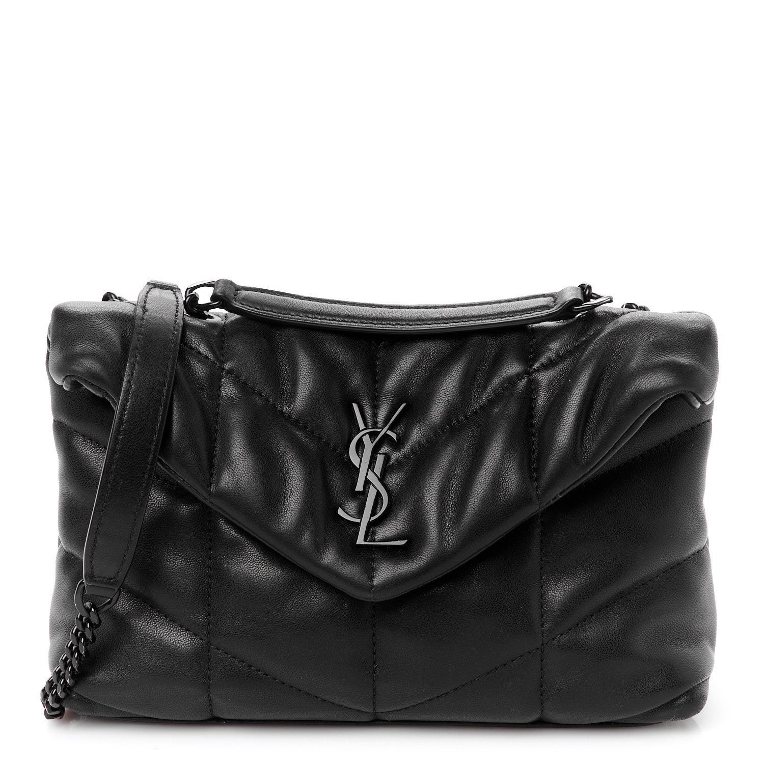 Saint Laurent Lambskin Quilted Toy Loulou Puffer Monogram Monochrome Chain Satchel Black 1 of 12