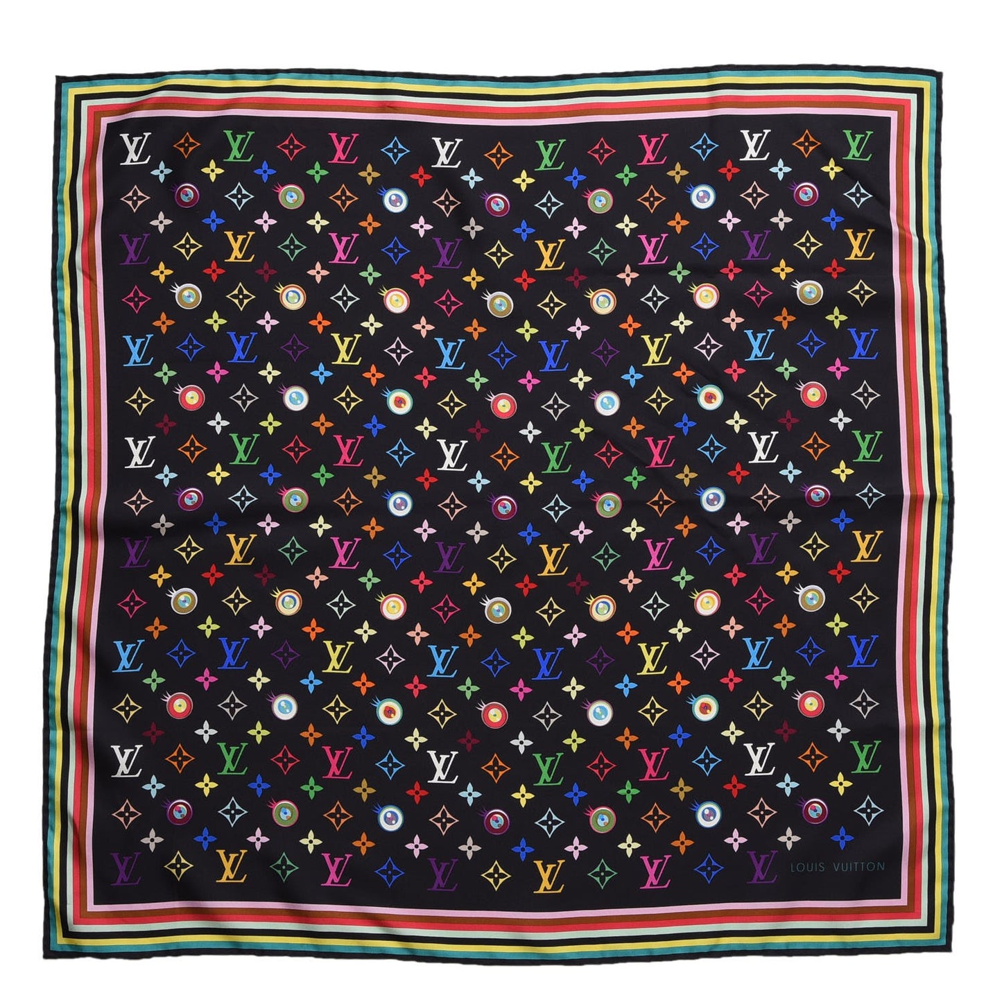 Silk Multicolor Eye Love Scarf Black