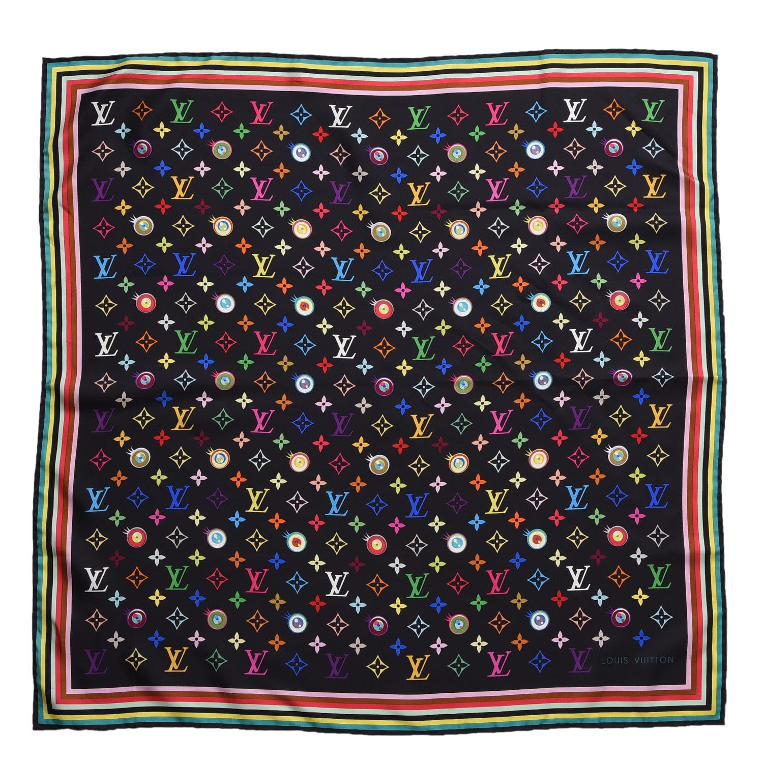 Louis Vuitton Silk Multicolor Eye Love Scarf Black 1 of 9