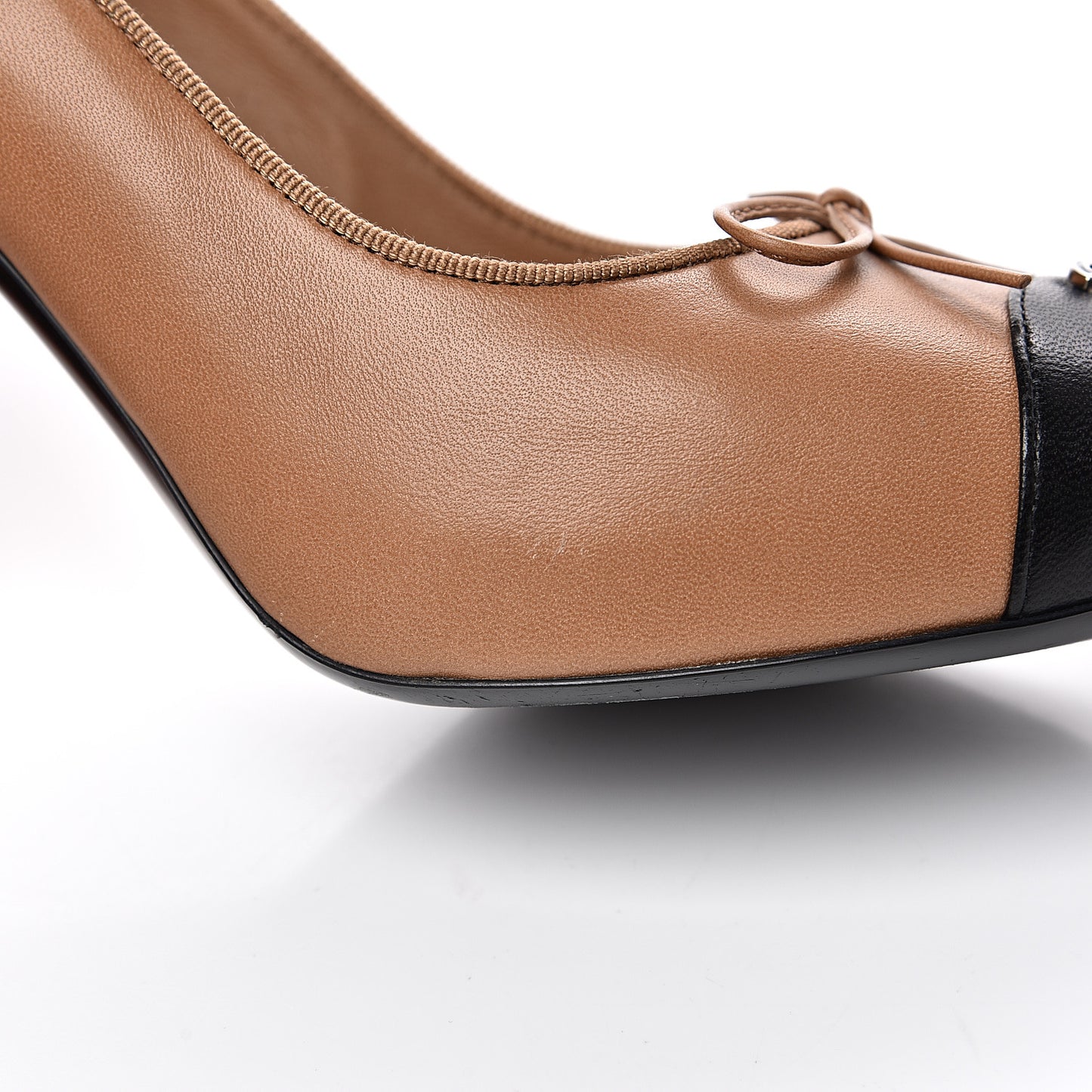 Lambskin Bow Cap Toe CC Pumps 37.5 Beige Black