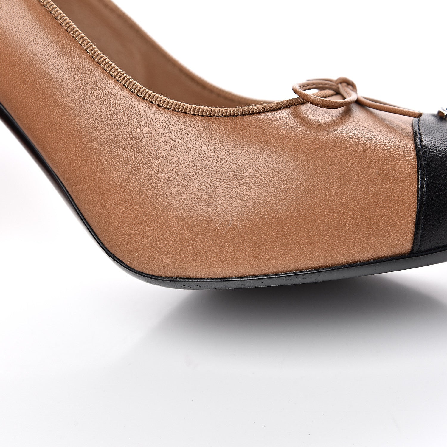 Chanel Lambskin Bow Cap Toe CC Pumps 37.5 Beige Black 11 of 11