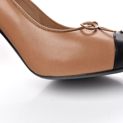 Chanel Lambskin Bow Cap Toe CC Pumps 37.5 Beige Black 11 of 11
