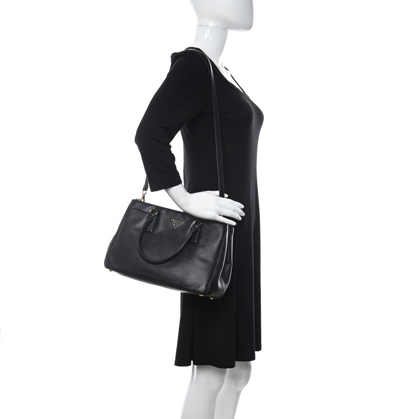 Saffiano Small Galleria Double Zip Tote Black