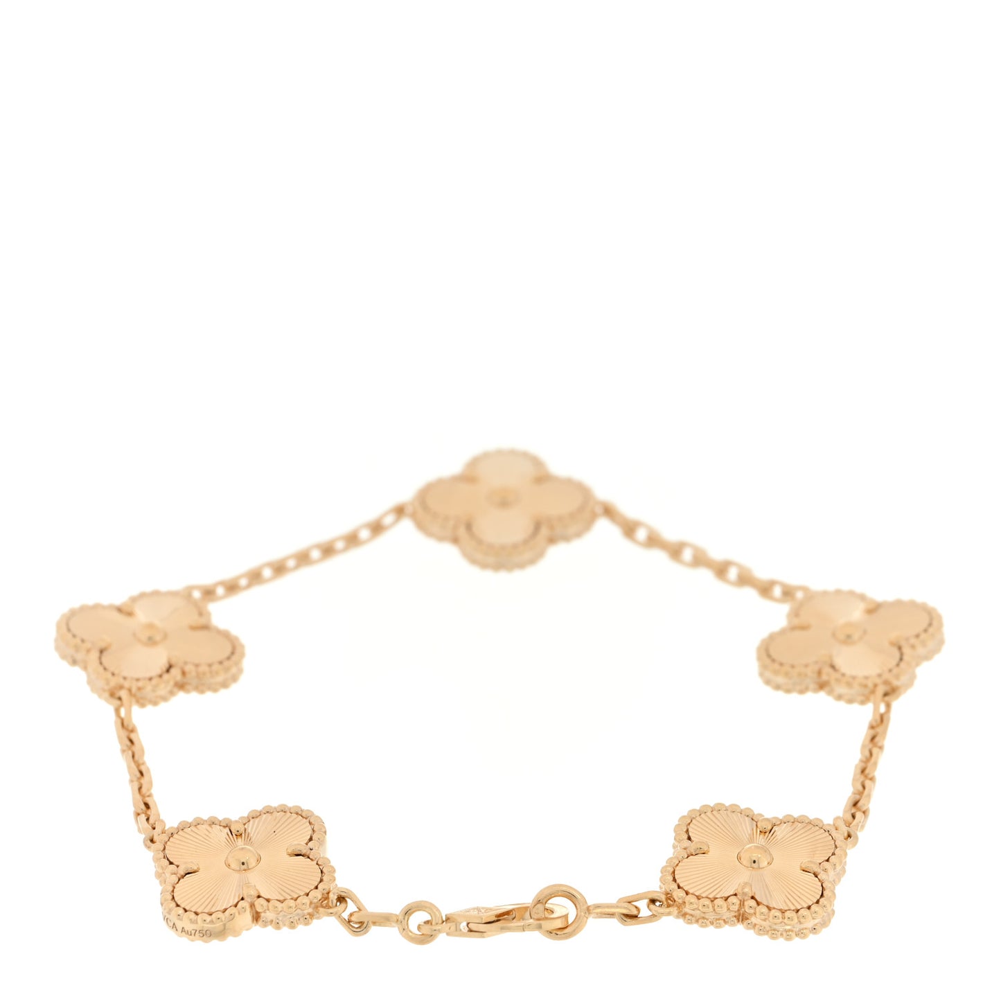 18K Yellow Gold 5 Motifs Guilloche Vintage Alhambra Bracelet