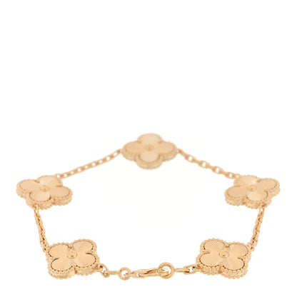 Van Cleef & Arpels 18K Yellow Gold 5 Motifs Guilloche Vintage Alhambra Bracelet 2 of 3