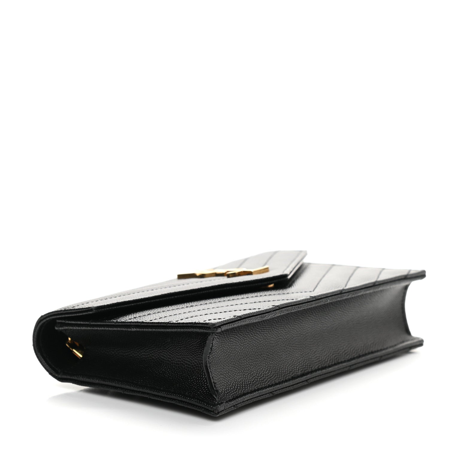 Saint Laurent Grain De Poudre Matelasse Chevron Monogram Envelope Chain Wallet Black 4 of 9