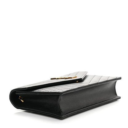 Saint Laurent Grain De Poudre Matelasse Chevron Monogram Envelope Chain Wallet Black 4 of 9