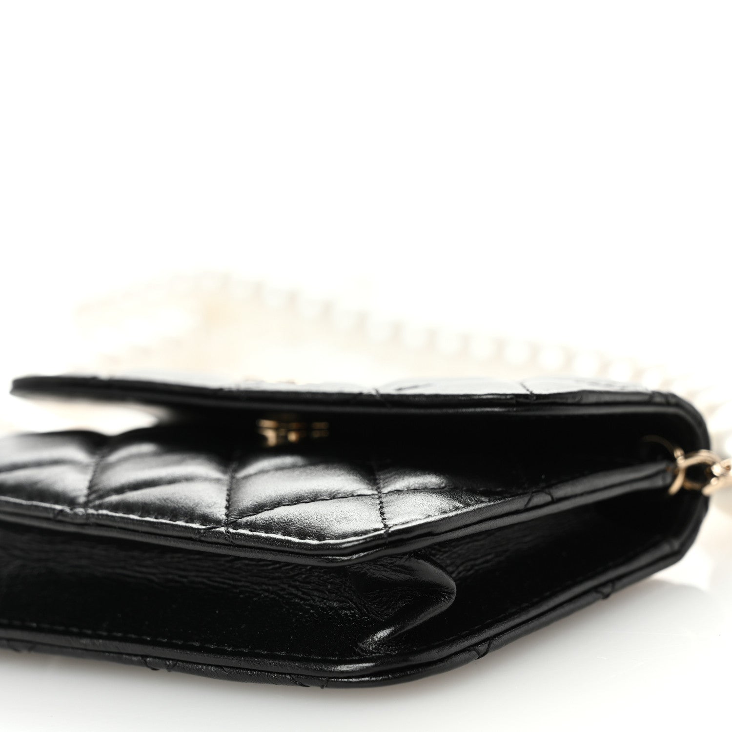 Chanel Calfskin Quilted Maxi Pearls Card Holder Flap With Chain Black 11 of 12
