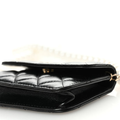 Chanel Calfskin Quilted Maxi Pearls Card Holder Flap With Chain Black 11 of 12