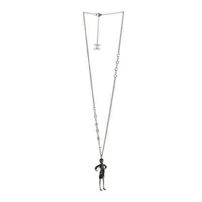 Chanel Black Enamel Pearl Ruthenium Madame Coco CC Pendant Necklace Black 3 of 4